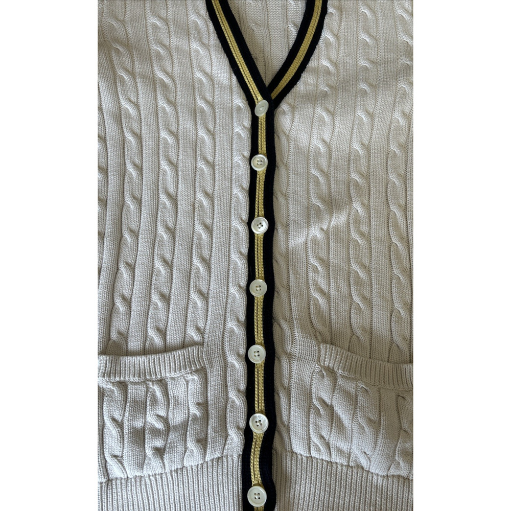 Vintage 90s Ralph Lauren Sport Cable Knit Striped Long Cardigan Sweater Cotton M - Picture 5 of 6